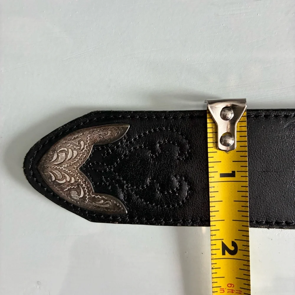 Western Black Leather Men’s Belt with Silver Accents Size 36